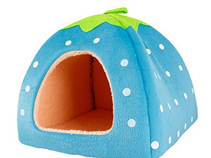 Leegoal Cute Soft Sponge White Dots Strawberry Pet Cat Dog House Bed with Warm Plush Pad(blue)