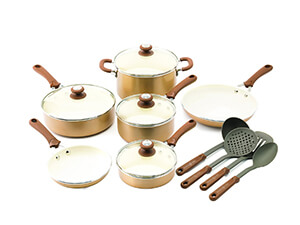 Trisha Yearwood Cottage Precious Metals 14 Piece Non-Stick Ceramic Cookware Set, Copper
