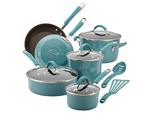 Rachael Ray Cucina Hard Porcelain Enamel Nonstick Cookware Set, 12-Piece, Agave Blue