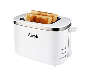 Aicok Compact Cool Wall 2-slice Toaster, White (2-Slice)