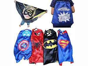 Printed Party Superhero Cape and Mask Dress Up Set Exclusive Drawstring Bag