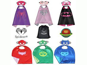 SpiderMarket PJ Masks & Supergirl Cape and Mask Set of 6 Cosplay Kids Costume Party
