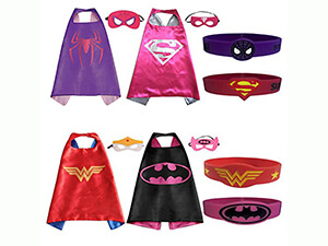 Superhero Costumes ( 4 Satin Capes, 4 Felt Masks , 4 Silicone Bracelet )