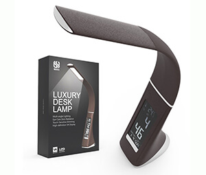 QIAYA 5W Gooseneck Desk Lamp with LCD Display Time, Date, Temperature and Alarm, Brown