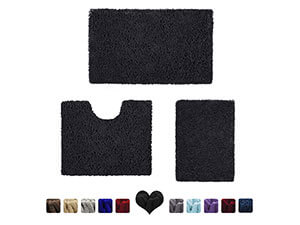 HOMEIDEAS 3 Pieces Bathroom Rugs Set Black