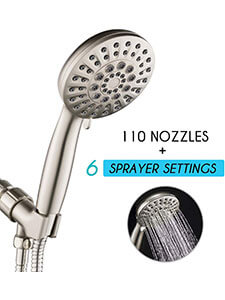 ANZA 6 Spray Settings Hand Held Shower Head with Hose