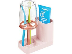 mDesign Modern Plastic Bathroom Vanity Countertop Toothpaste & Toothbrush Holder Stand